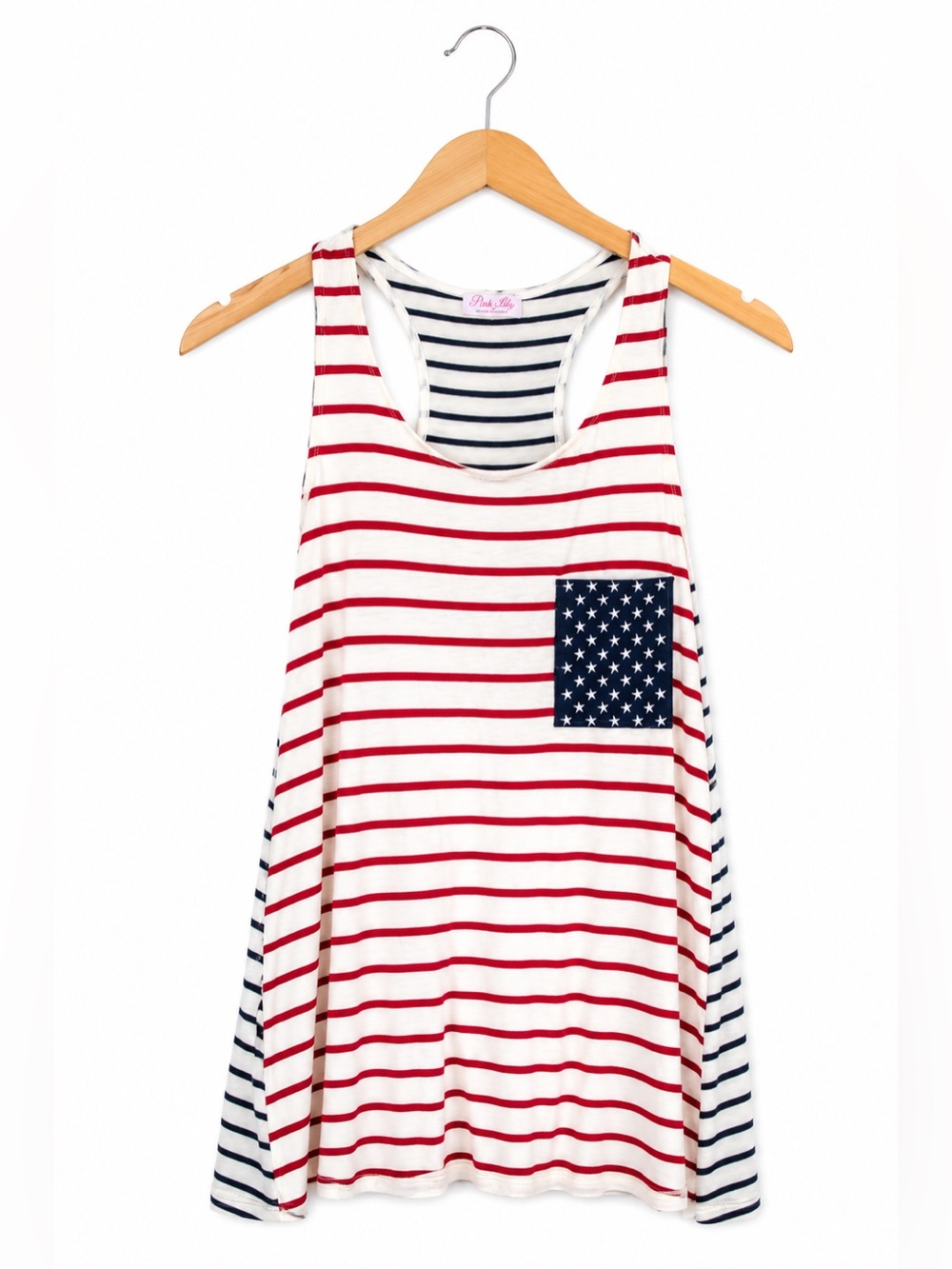 Pink Lily Red White Blue Striped Racerback Tank Top Small NWT USA Flag Pocket